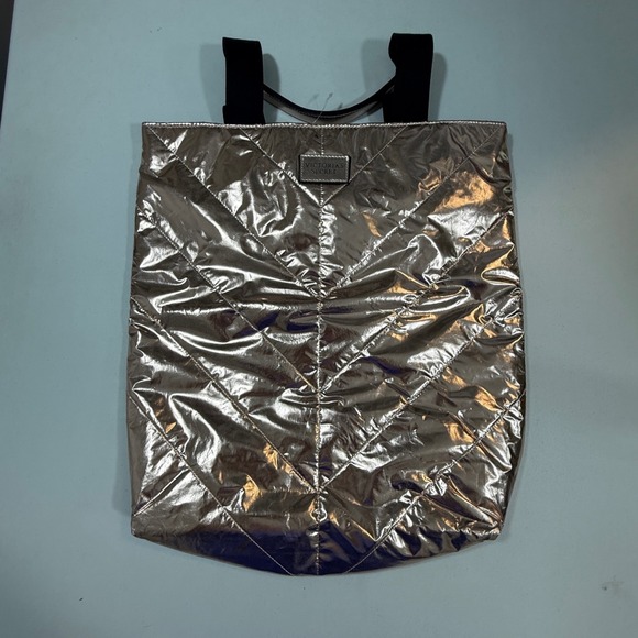 Victorias Secret Womens Tote Bag OS Metallic Silver Quilted Chevron Y2K Glam